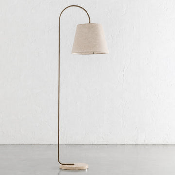 LACRES FLOOR LAMP  |  TRAVERTINE + LINEN SHADE