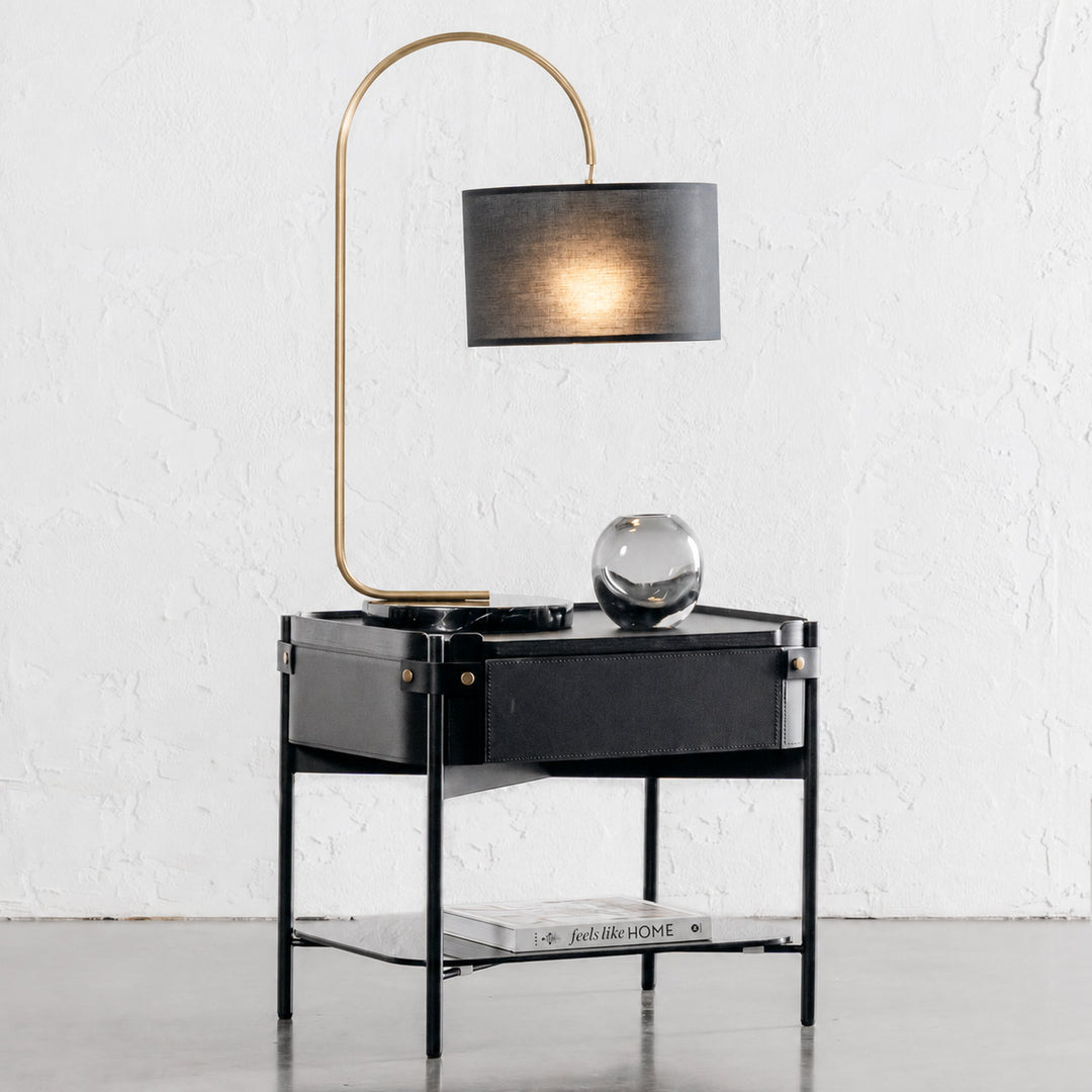 LACRES TABLE LAMP  |  BLACK MARBLE + BLACK SHADE