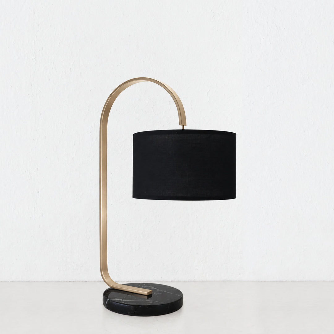 LACRES TABLE LAMP  |  BLACK MARBLE + BLACK SHADE