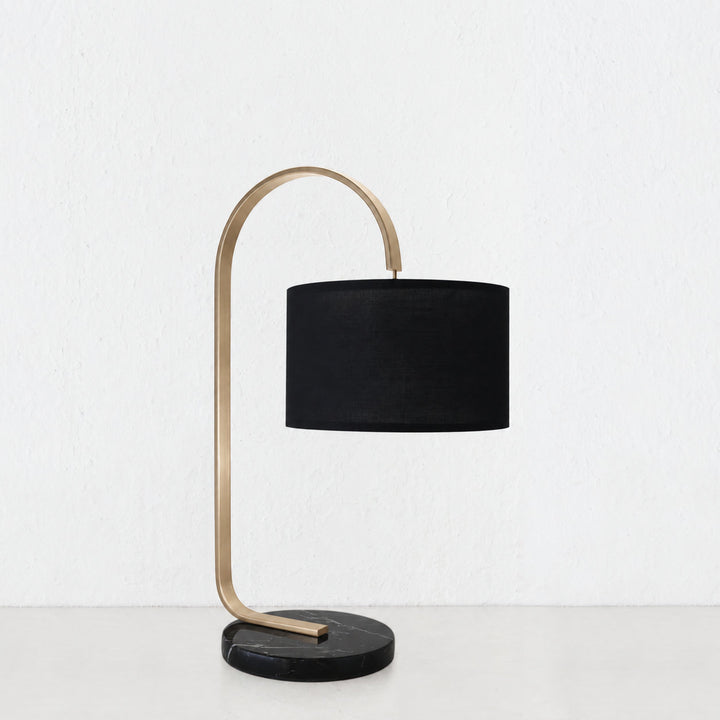 LACRES TABLE LAMP  |  BLACK MARBLE + BLACK SHADE