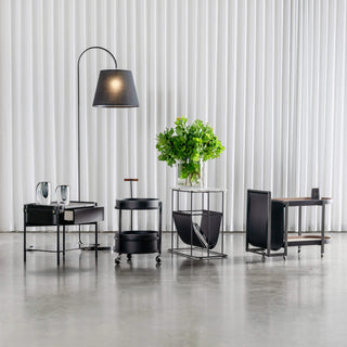 LACRES CURVED MATTE BLACK FLOOR LAMP | NOIR MARBLE | BLACK LINEN SHADE | STYLED