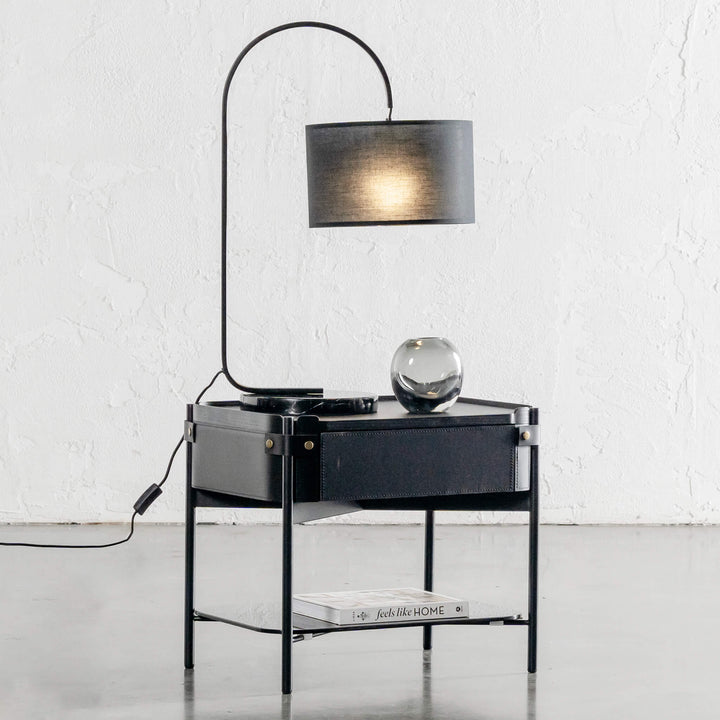 LACRES CURVED MATTE BLACK TABLE LAMP  | NOIR MARBLE  |  BLACK LINEN SHADE 