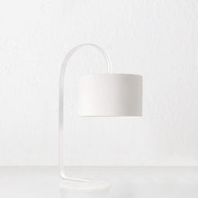 LACRES CURVED MATTE WHITE TABLE LAMP  | WHITE MARBLE  |  WHITE LINEN SHADE