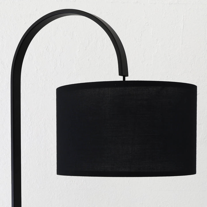 LACRES CURVED MATTE BLACK TABLE LAMP  | NOIR MARBLE  |  BLACK LINEN SHADE