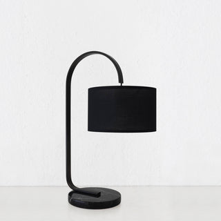 LACRES CURVED MATTE BLACK TABLE LAMP  | NOIR MARBLE  |  BLACK LINEN SHADE