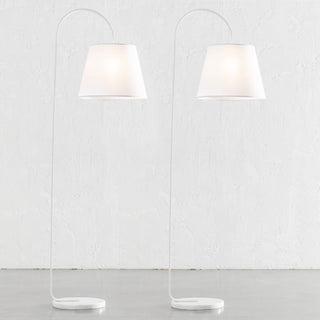 LACRES CURVED MATTE WHITE FLOOR LAMP | WHITE MARBLE | WHITE LINEN SHADE | BUNDLE X2