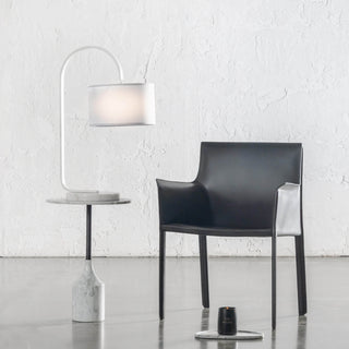 LACRES CURVED MATTE WHITE TABLE LAMP  | WHITE MARBLE  |  WHITE LINEN SHADE
