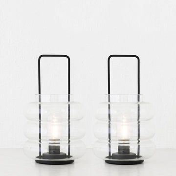 LAGUARDIA GLASS LED LANTERN BUNDLE X2  |  MATTE BLACK