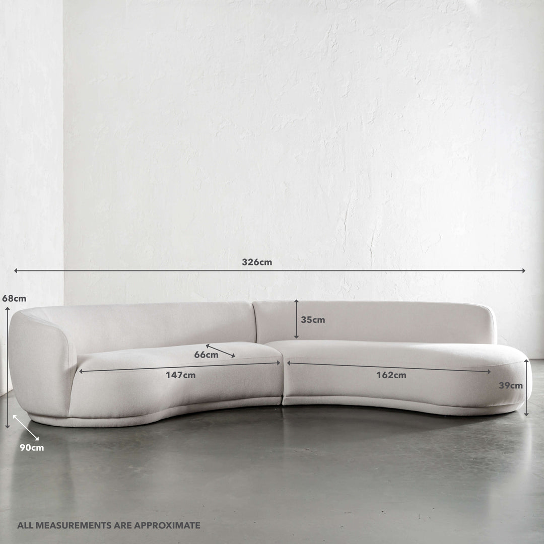 LANGTON CURVED MODULAR SOFA  |  CANYON SAND HAZE | MEASUREMENTS