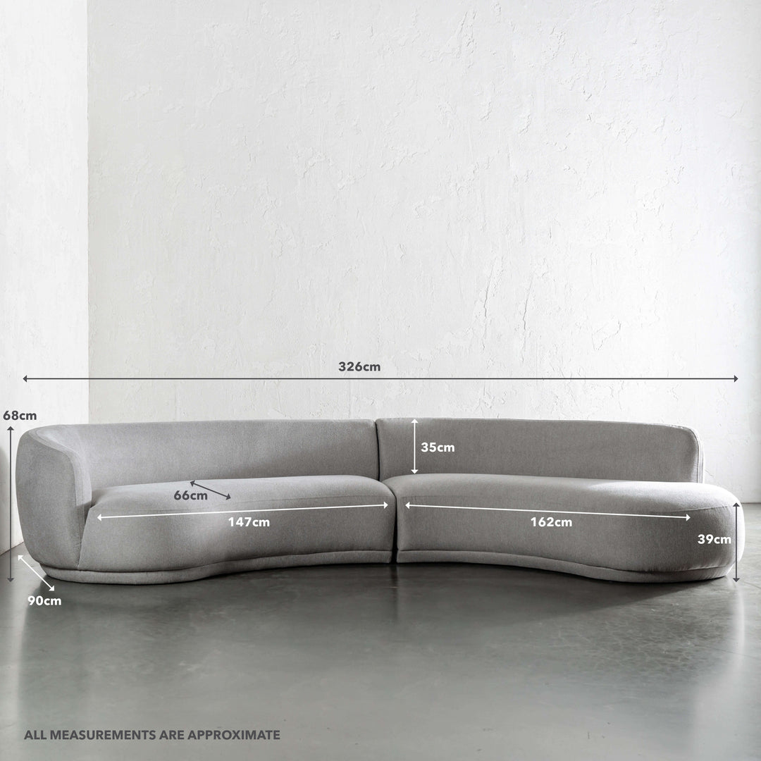 LANGTON CURVED MODULAR SOFA  |  FLOODED GUM WISP | MEASUREMENTS