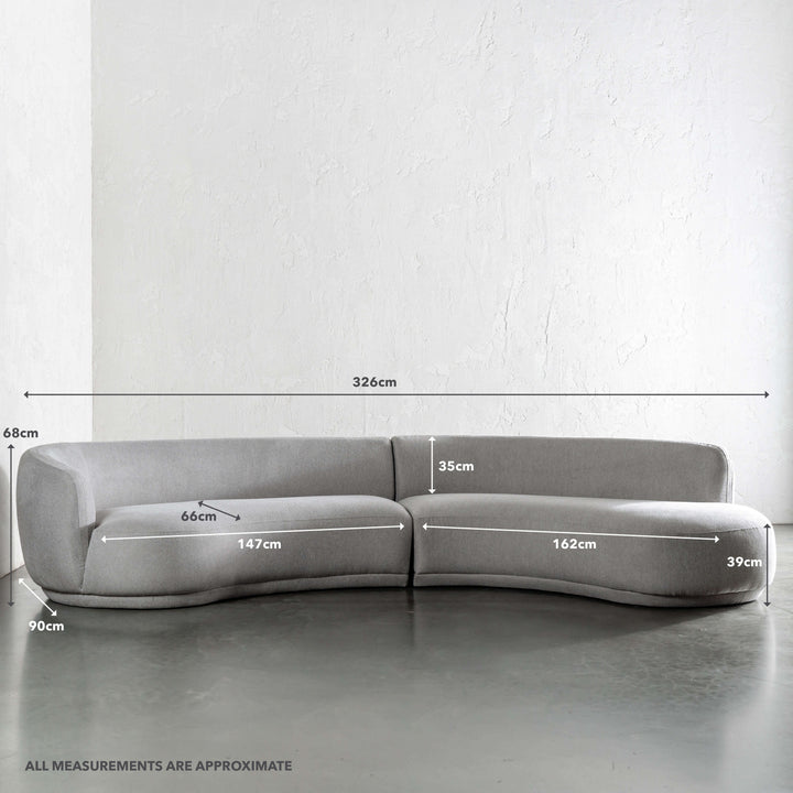 LANGTON CURVED MODULAR SOFA  |  FLOODED GUM WISP | MEASUREMENTS