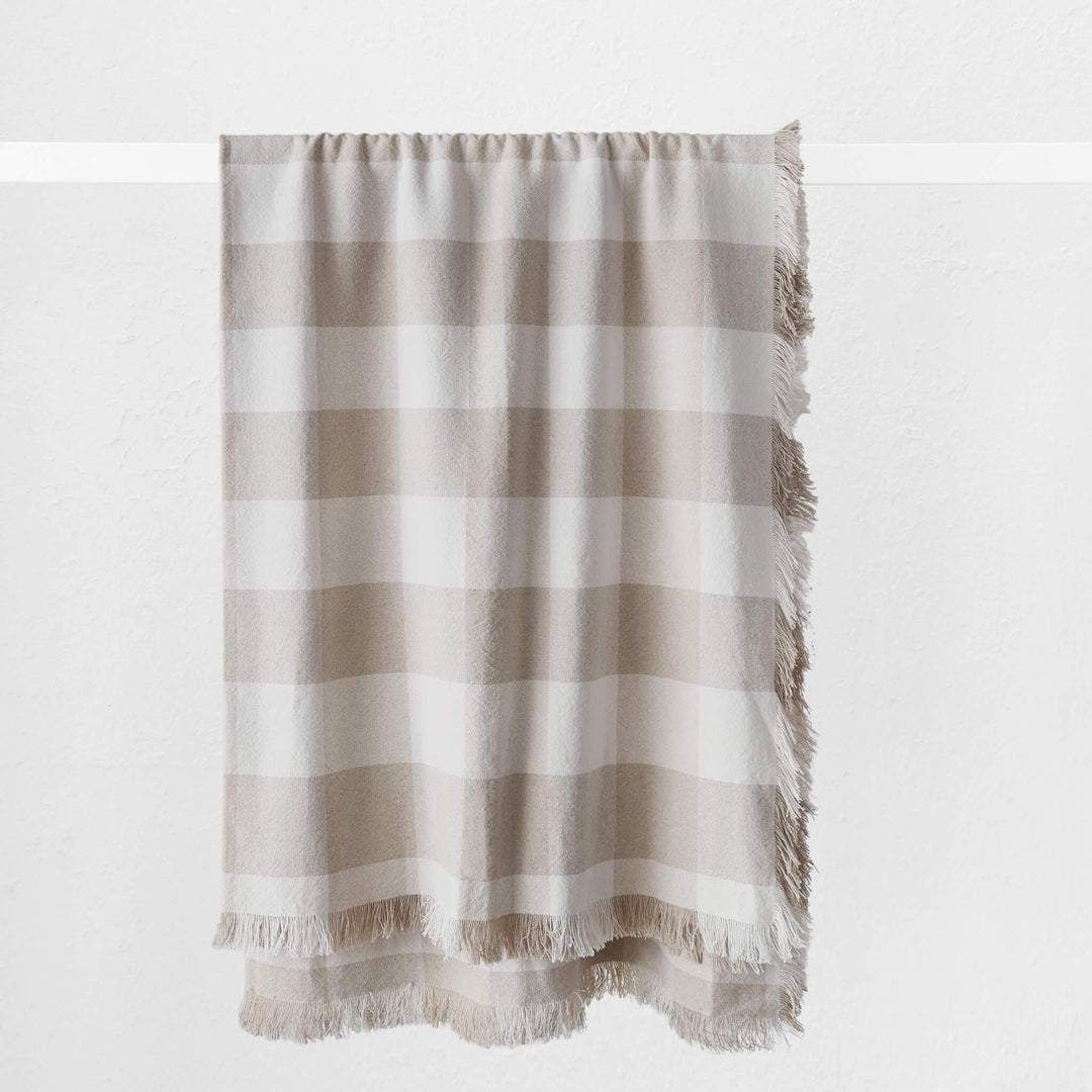 LA ROUVIERE CHECK LINEN THROW  |  170X130CM  |  NATURAL + OFF WHITE CHECK