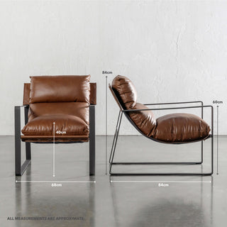 LAURENT LEATHER ARMCHAIR  |  COGNAC LEATHER | MEASUREMENTS