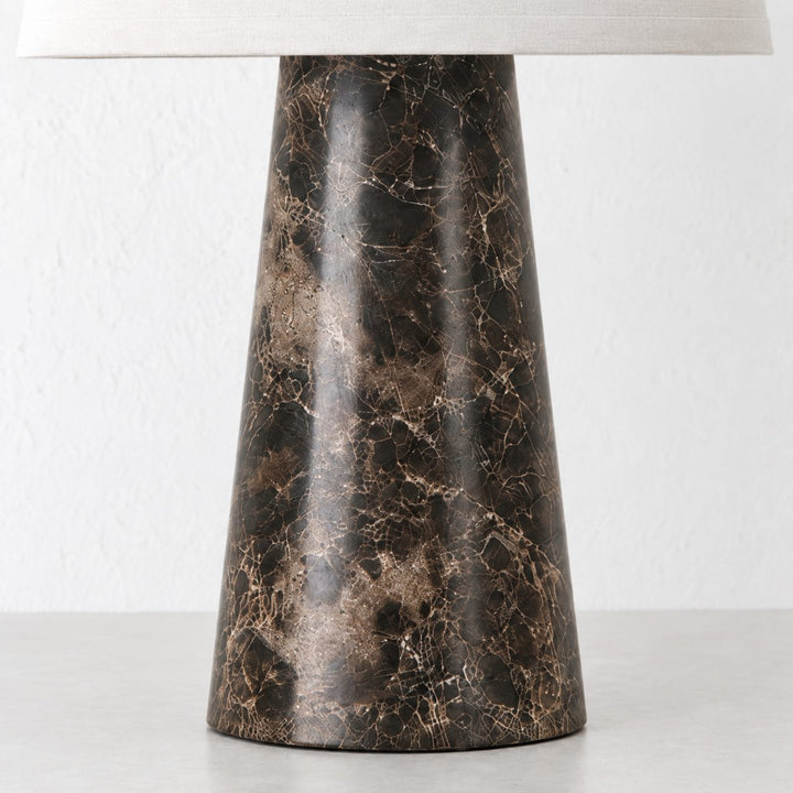 LAZZARA TABLE LAMP  | 43CM  |  MOCHA MARBLE + LINEN SHADE