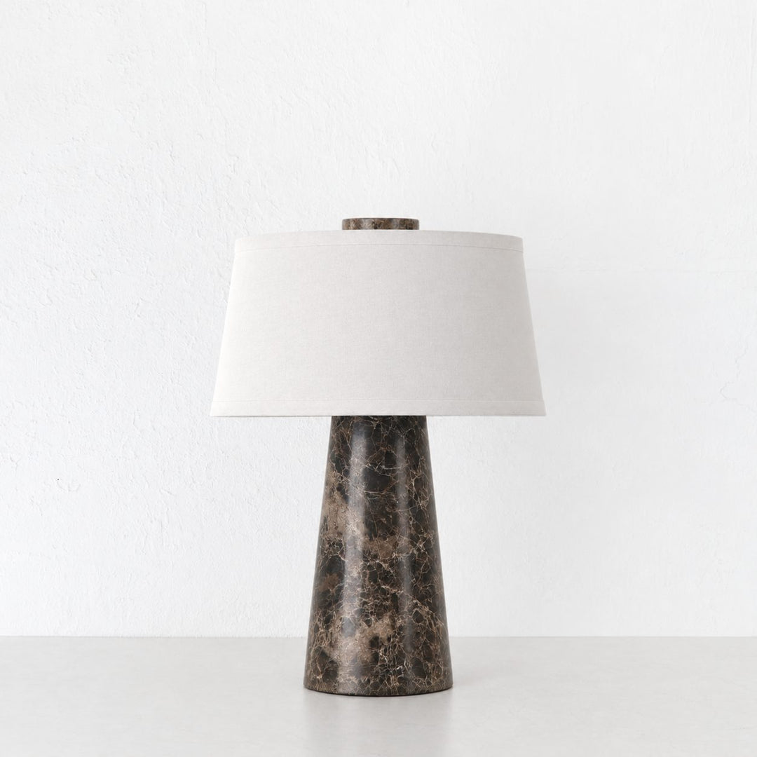 LAZZARA TABLE LAMP  | 43CM  |  MOCHA MARBLE + LINEN SHADE