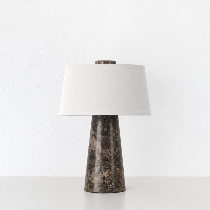 LAZZARA TABLE LAMP  | 43CM  |  MOCHA MARBLE + LINEN SHADE