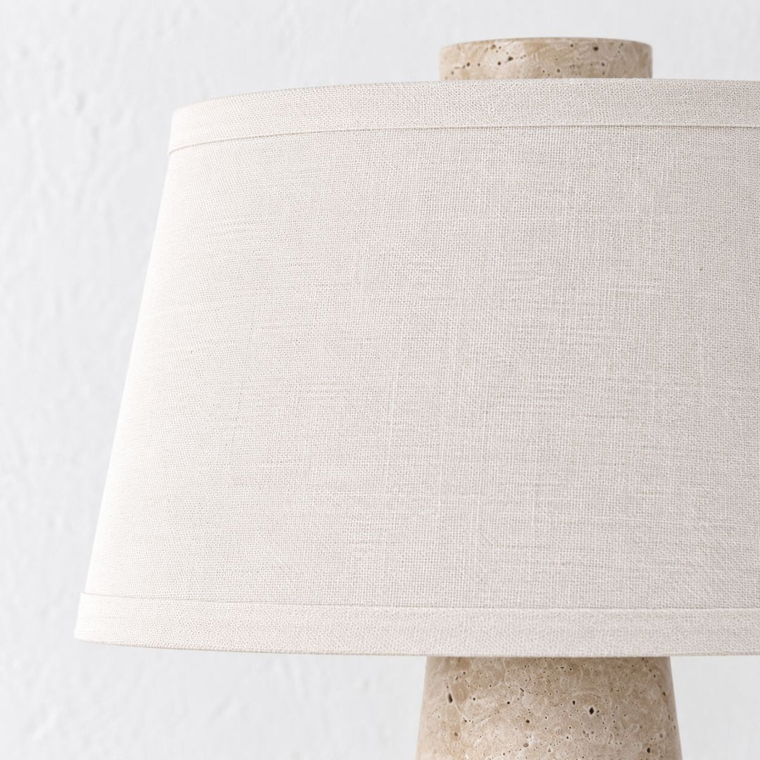 LAZZARA TABLE LAMP  | 43CM  |  TRAVERTINE + LINEN SHADE