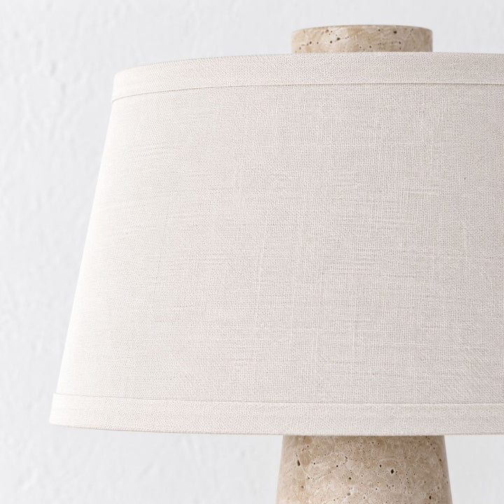 LAZZARA TABLE LAMP  | 43CM  |  TRAVERTINE + LINEN SHADE