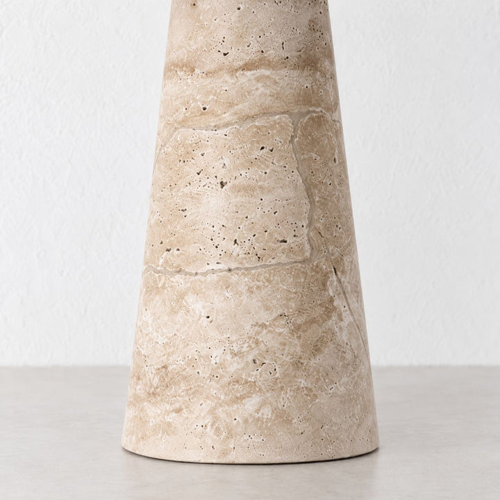 LAZZARA TABLE LAMP  | 43CM  |  TRAVERTINE + LINEN SHADE