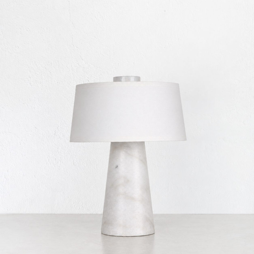 LAZZARA TABLE LAMP  | 43CM  |  WHITE MARBLE + LINEN SHADE