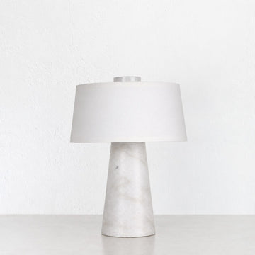 LAZZARA TABLE LAMP  | 43CM  |  WHITE MARBLE + LINEN SHADE