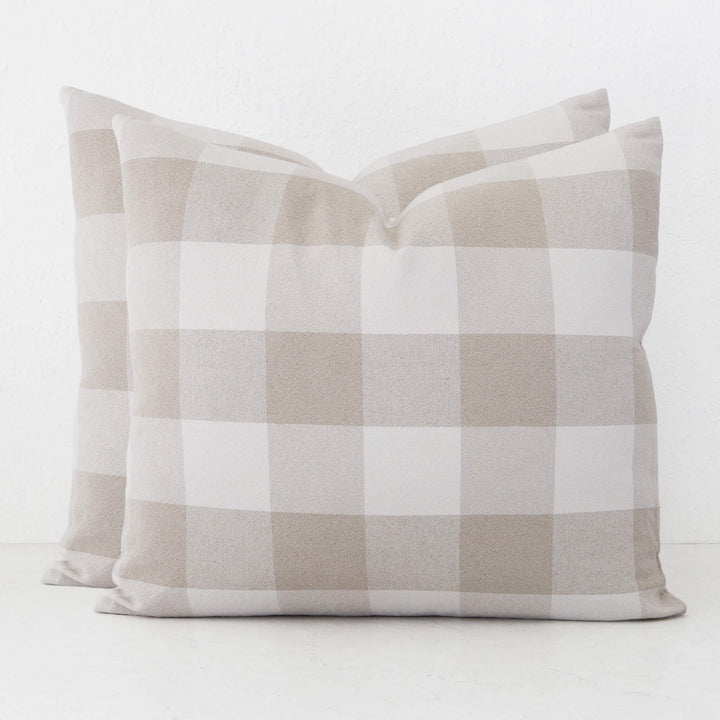 LA ROUVIERE CHECK CUSHION BUNDLES | NATURAL + OFF WHITE WIDE CHECK  |  60X60 V2