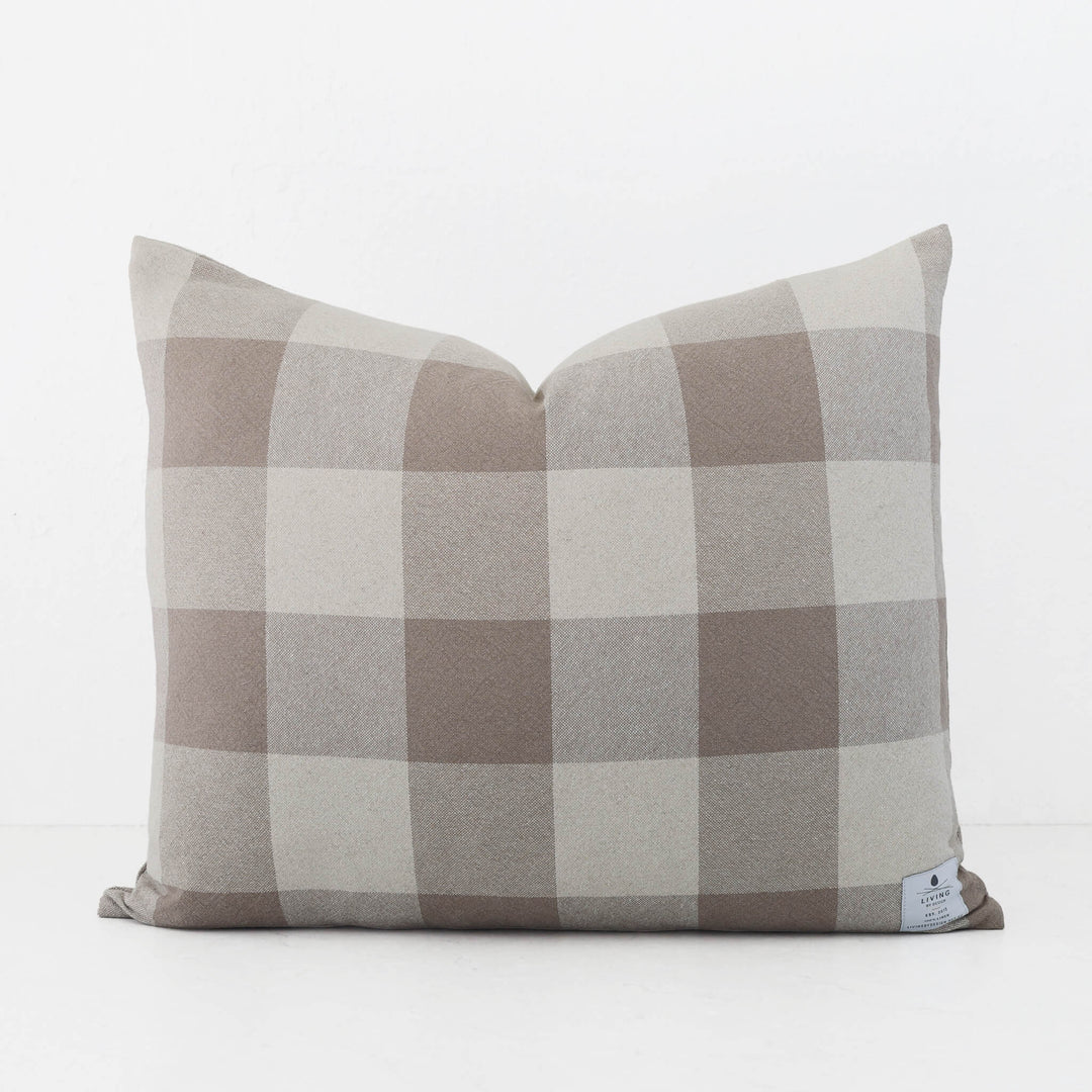 LA ROUVIERE CHECK CUSHION | NATURAL + TAUPE WIDE CHECK  |  50X60 LABEL V3