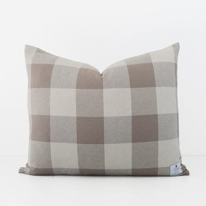 LA ROUVIERE CHECK CUSHION | NATURAL + TAUPE WIDE CHECK  |  50X60 LABEL V3