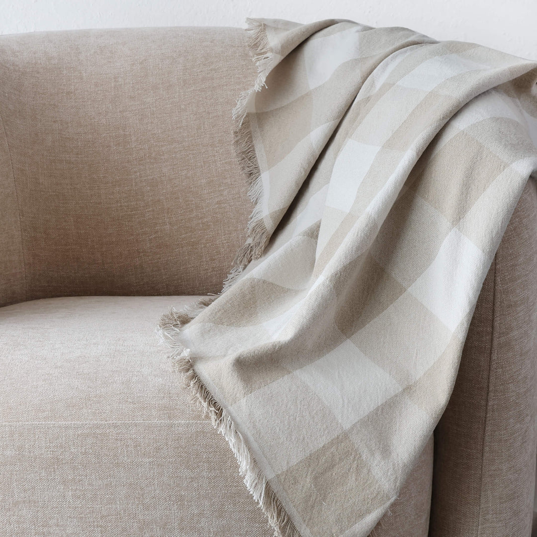 LA ROUVIERE CHECK LINEN THROW  |  170X130CM  |  NATURAL + OFF WHITE CHECK