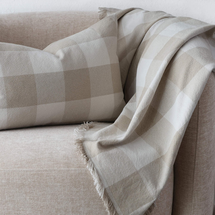 LA ROUVIERE CHECK LINEN CUSHION | NATURAL + OFF WHITE CHECK  |  40X60 | 50X60 | 60X60 V2