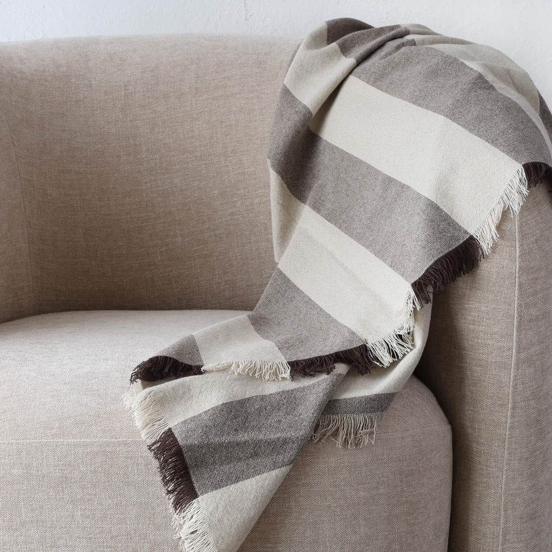 LA ROUVIERE STRIPE LINEN THROW  |  170X130CM  |  NATURAL + MOCHA STRIPE