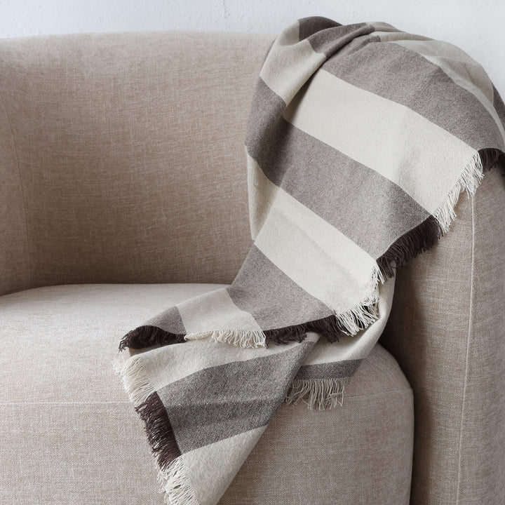 LA ROUVIERE STRIPE LINEN THROW  |  170X130CM  |  NATURAL + MOCHA STRIPE