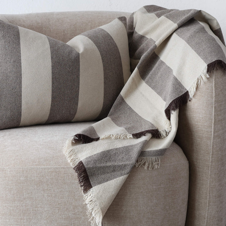 LA ROUVIERE STRIPE LINEN THROW  |  170X130CM  |  NATURAL + MOCHA STRIPE