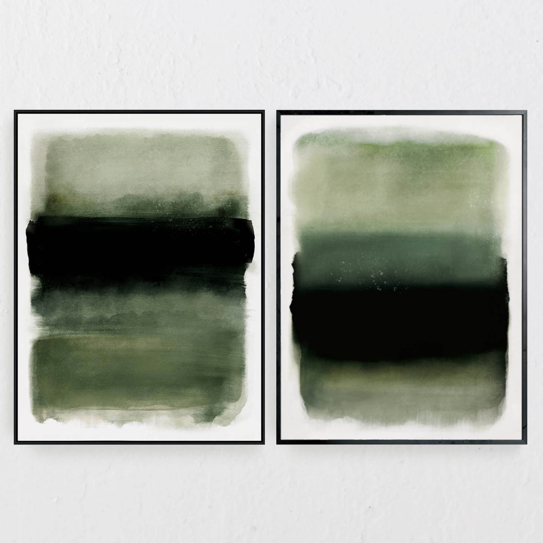 LBD EXCLUSIVE  |  CALDAS FRAMED CANVAS PRINT  |  SET OF 2  |  90CM X 120CM  |  GREEN + MINERAL + BLACK