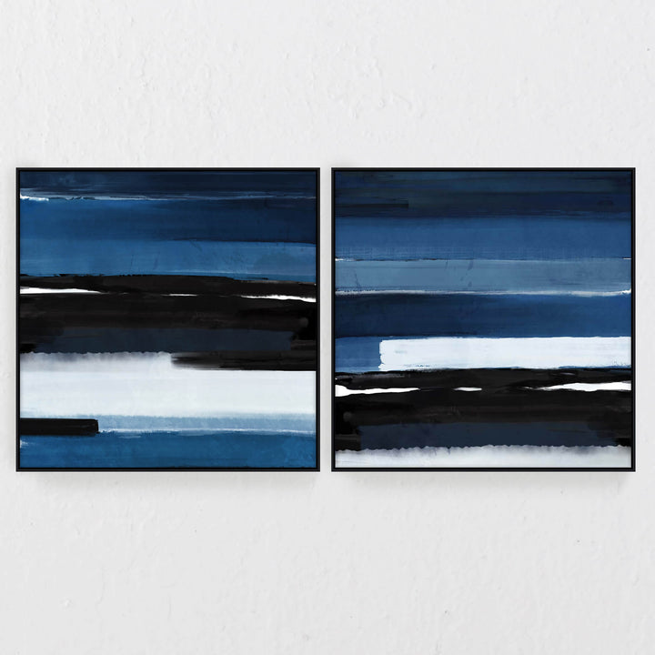 LBD EXCLUSIVE  |  ESPIRITO FRAMED CANVAS PRINT  |  SET OF 2  |  100CM X 100CM  |  NAVY + WHITE + BLUE