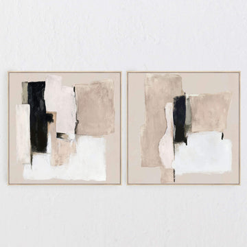 LBD EXCLUSIVE  |  BASSANO FRAMED TEXTURED PRINT ON HESSIAN  |  SET OF 2  |  100X100CM  |  SAND + BLACK + WHITE  |  NATURAL BAMBOO FRAME