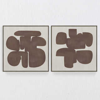 LBD EXCLUSIVE  |  BRANCA FRAMED CANVAS PRINT  |  SET OF 2  |  100CM X 100CM  |  CLAY + NATURAL  |  OAK NATURAL FRAME