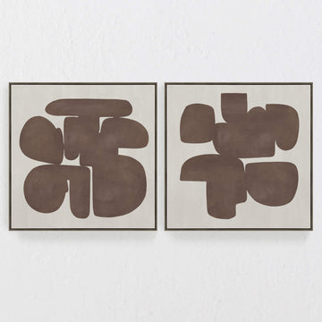 LBD EXCLUSIVE  |  BRANCA FRAMED CANVAS PRINT  |  SET OF 2  |  100CM X 100CM  |  CLAY + NATURAL  |  OAK NATURAL FRAME