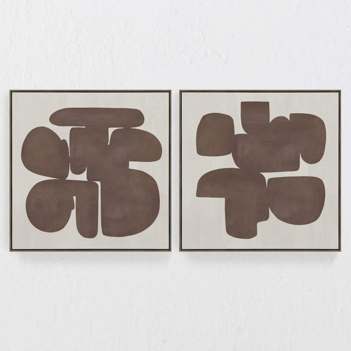 LBD EXCLUSIVE  |  BRANCA FRAMED CANVAS PRINT  |  SET OF 2  |  100CM X 100CM  |  CLAY + NATURAL  |  OAK NATURAL FRAME