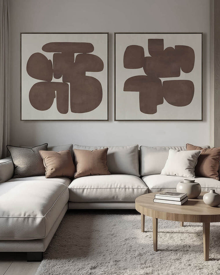 LBD EXCLUSIVE  |  BRANCA FRAMED CANVAS PRINT  |  SET OF 2  |  100CM X 100CM  |  CLAY + NATURAL  |  OAK NATURAL FRAME