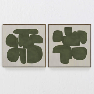 LBD EXCLUSIVE  |  BRANCA FRAMED CANVAS PRINT  |  SET OF 2  |  100CMX100CM  |  OLIVE + NATURAL  |  OAK NATURAL FRAME