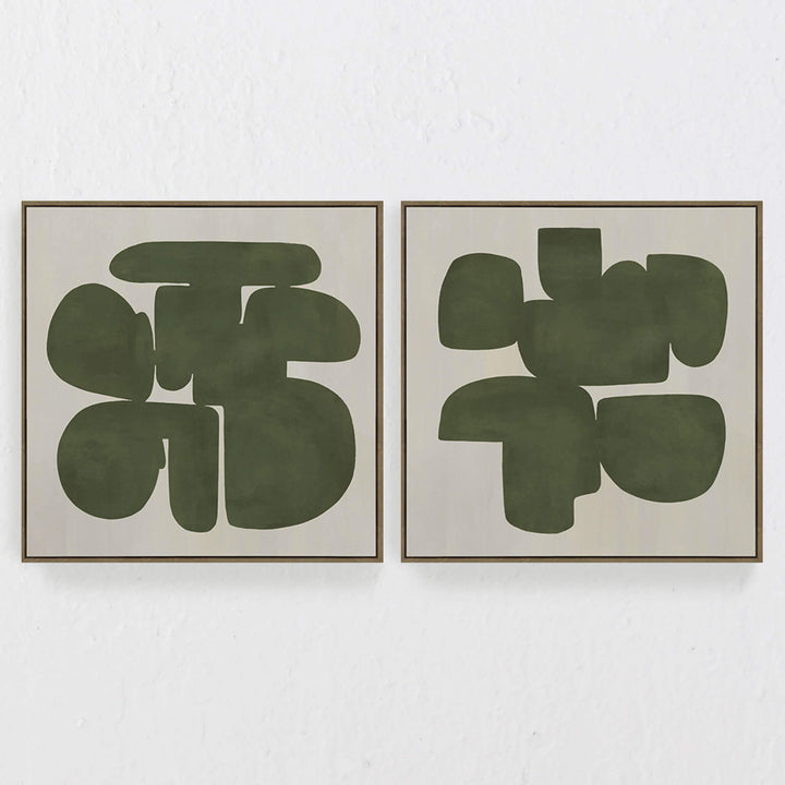 LBD EXCLUSIVE  |  BRANCA FRAMED CANVAS PRINT  |  SET OF 2  |  100CMX100CM  |  OLIVE + NATURAL  |  OAK NATURAL FRAME