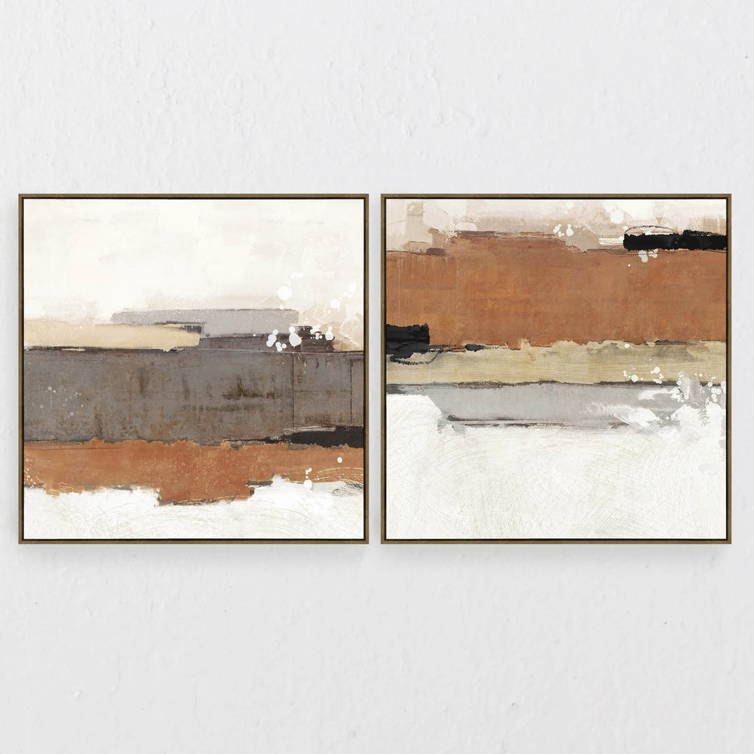 LBD EXCLUSIVE  |  DOMINGOS FRAMED CANVAS PRINT  |  SET OF 2  |  100CM X 100CM  |  RUST + WHITE + BLACK