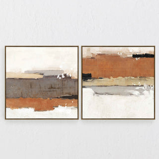 LBD EXCLUSIVE  |  DOMINGOS FRAMED CANVAS PRINT  |  SET OF 2  |  100CM X 100CM  |  RUST + WHITE + BLACK  |  OAK NATURAL FRAME