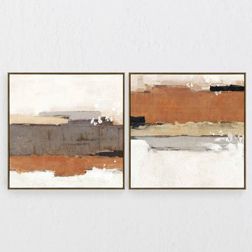 LBD EXCLUSIVE  |  DOMINGOS FRAMED CANVAS PRINT  |  SET OF 2  |  100CM X 100CM  |  RUST + WHITE + BLACK  |  OAK NATURAL FRAME