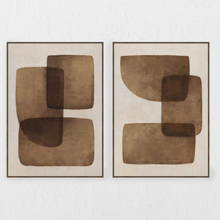 LBD EXCLUSIVE  |  KEMPTON FRAMED CANVAS PRINT  |  SET OF 2  |  90X120CM  |  RUST + OCHRE + OFF WHITE  |  OAK NATURAL FRAME