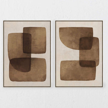 LBD EXCLUSIVE  |  KEMPTON FRAMED CANVAS PRINT  |  SET OF 2  |  90X120CM  |  RUST + OCHRE + OFF WHITE  |  OAK NATURAL FRAME