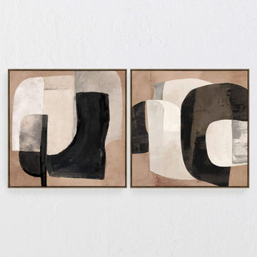 LBD EXCLUSIVE  |  MAXIME FRAMED CANVAS PRINT  |  SET OF 2  |  100 X 100CM  |  TERRACOTTA CLAY + IVORY + CHARCOAL  |  OAK NATURAL FRAME