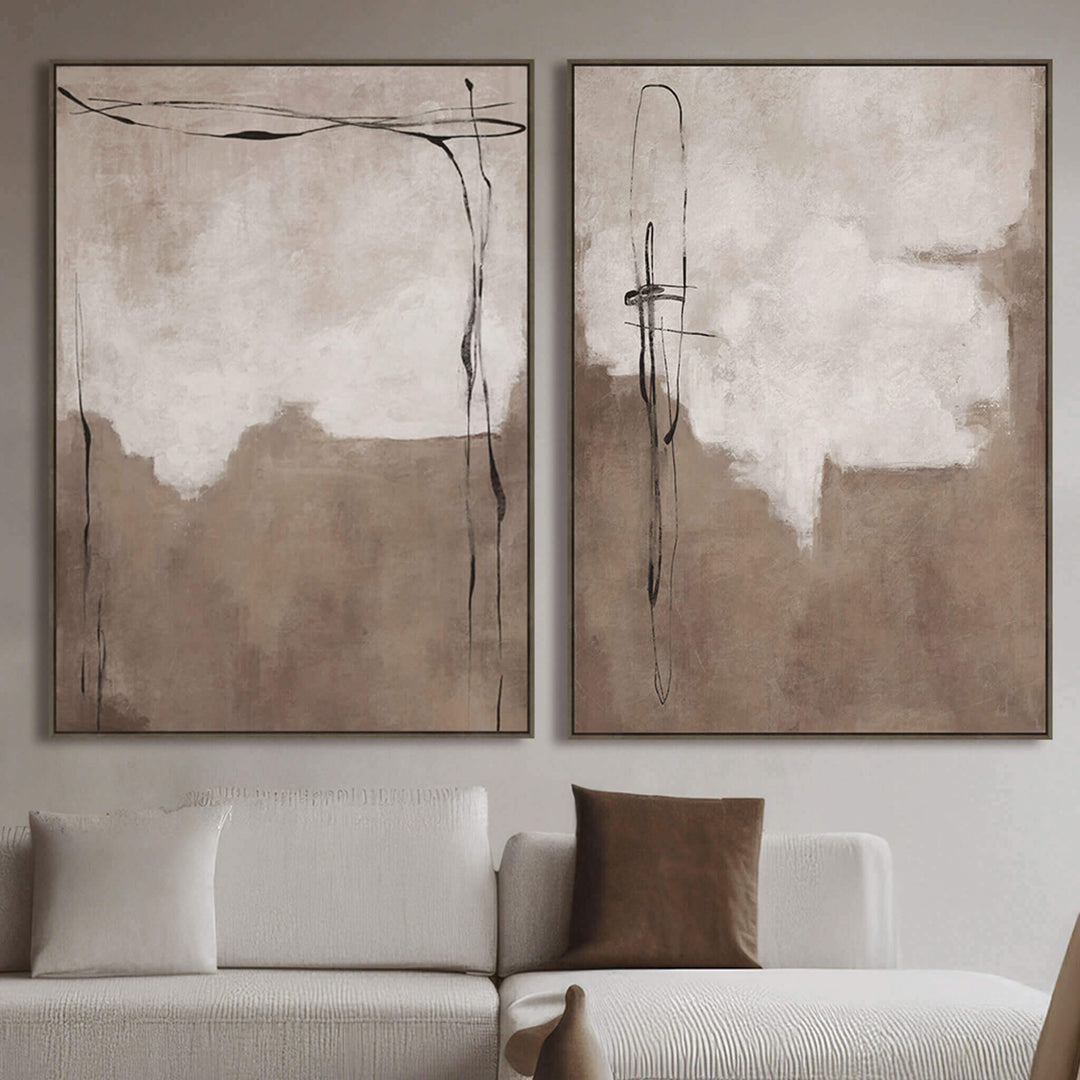 LBD EXCLUSIVE  |  PULA FRAMED TEXTURED PRINT ON HESSIAN |  SET OF 2  |  100X 140CM  |  NATURAL EARTH + TERRA SAND  |  OAK NATURAL FRAME