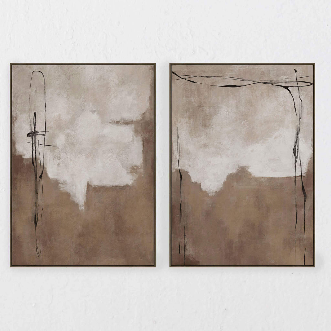 LBD EXCLUSIVE  |  PULA FRAMED TEXTURED PRINT ON HESSIAN |  SET OF 2  |  100X 140CM  |  NATURAL EARTH + TERRA SAND  |  OAK NATURAL FRAME